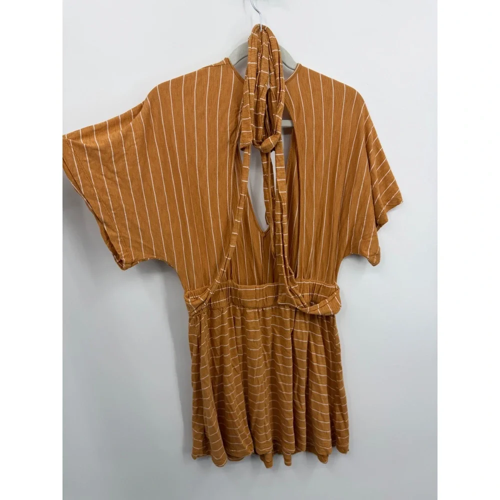 Free People‎ fp Beach paradise Striped dress XS Orange White V-Neck Cutout Back